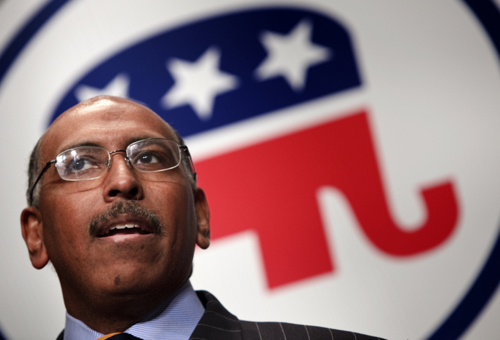 RNC Chairman Michael Steele, tumbling disoriented through space with various iconographies