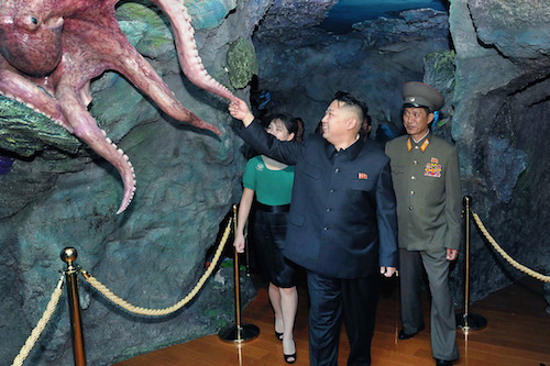 Kim Jong Un visits the dolphinarium at the Rungna People's Pleasure Ground. Nothing in this caption is made up.