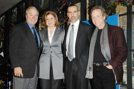 Ken Auletta, Arianna Huffington, Peter Daou, and Mark McKinnon after a 2008 panel on politics and the internet